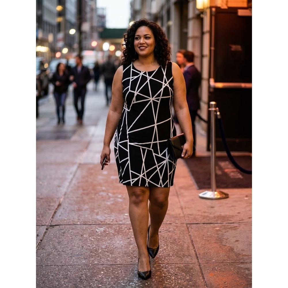 Tommy Hilfiger Sheath Dress Womens 14 Black White NWT Geometric Abstract Print